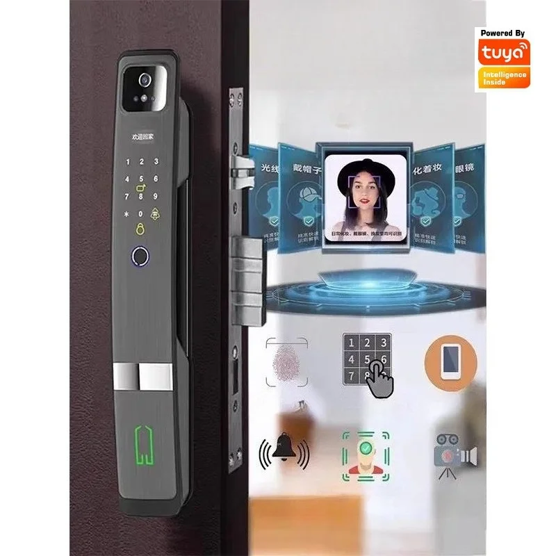Tuya Facial Recognition Lock Anti Theft Door Lock Household Fingerprint Password IC Card WiFi Mechanical Key Unlock Way