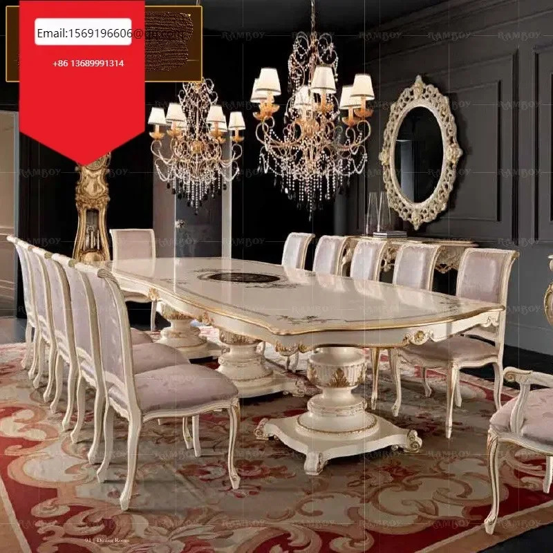 

European dining tables and chairs French solid wood painted villa dining room ivory birch furniture