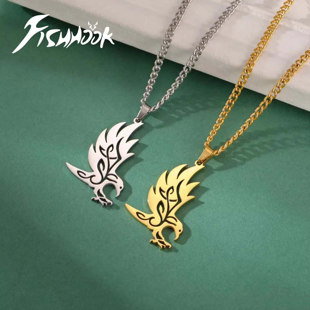 Fishhook Eagle Necklace Gift For Woman Man US America Chain Supernatural Amulet Gold Color Pendant Stainless Steel Jewelry