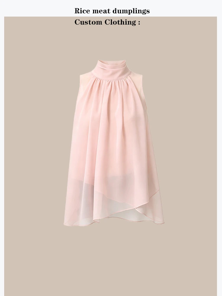 Casual Sleeveless Smooth Draping Sash Neck Hanging Loose Fit Women's Top Fashionable   Skin Irregular Hem