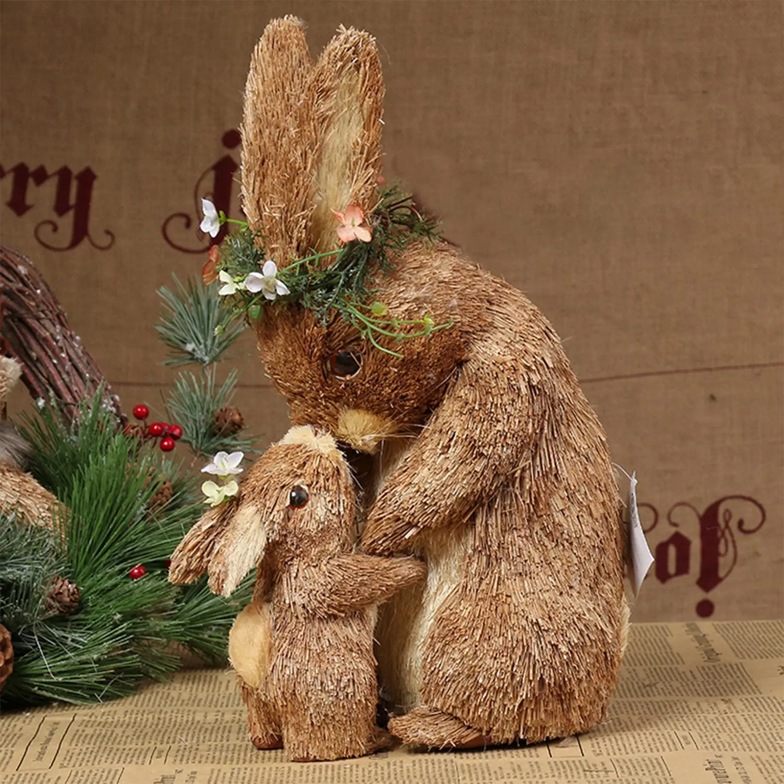 Lovely Straw Easter Rabbit, Bunny Figurine, Standing Animal Crafts for , Garden Decoration, Photography Props, Adorn