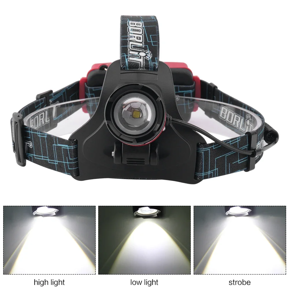 BORUiT B9 1000LM LED Zoonable Headlamp Mirco USB Rechargeable Headlight  Waterproof Canping Fishing Head Torch