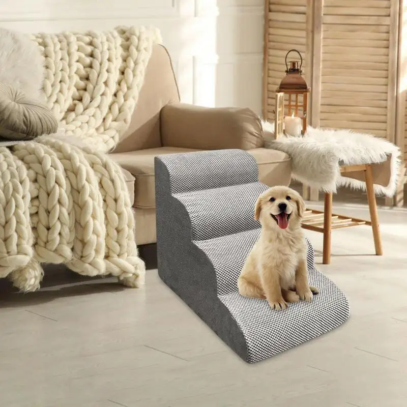 Dog Ramp For Couch 2/3/4 Steps Pet Dog Stairs With Non-Slip Bottom Pet Accessory For Sofa Bed Couch For Injured Puppy Kitten Dog