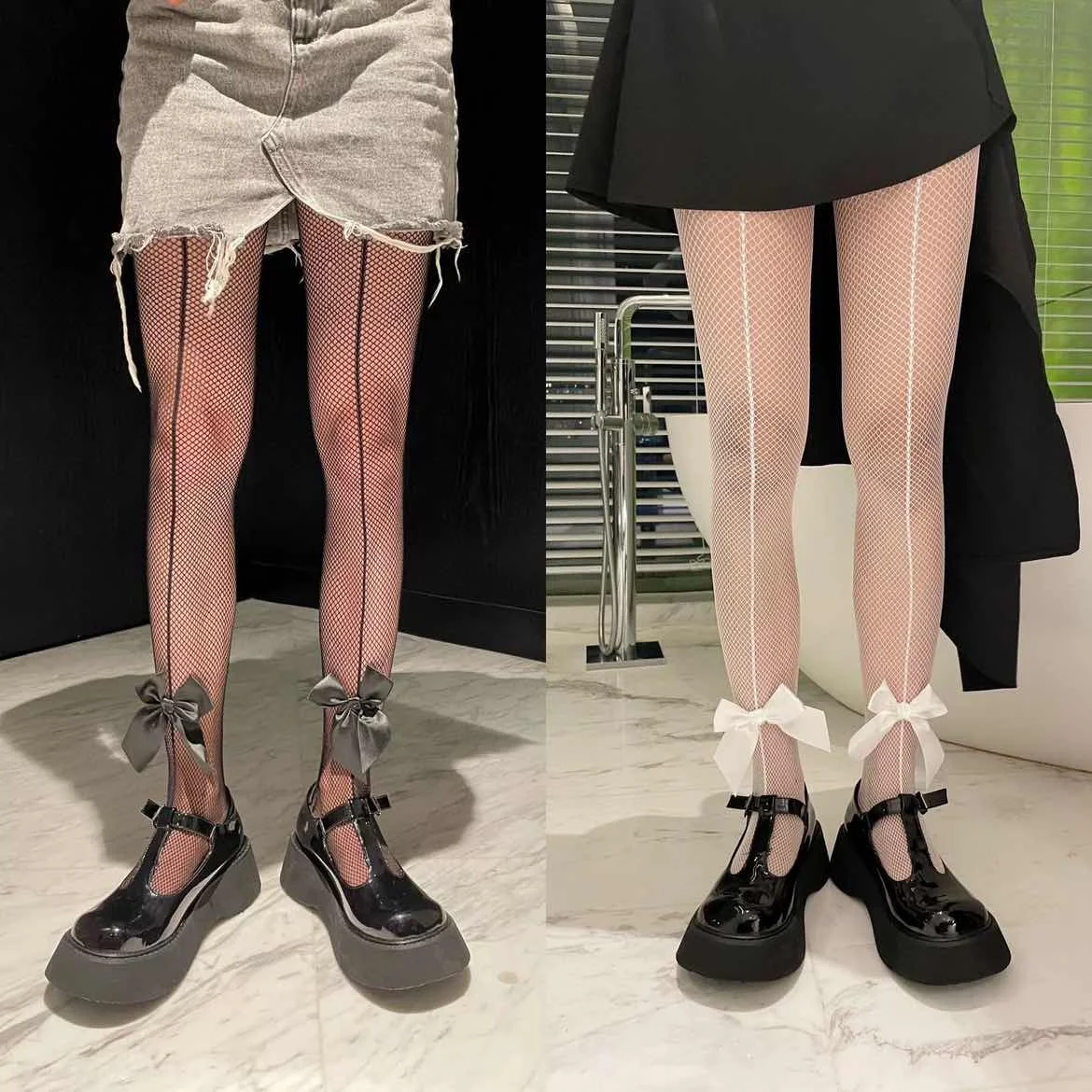 

Sexy Mesh Fishnet Stockings JK Lolita Girls Hollow Long Socks Tights Japanese Style Lace Bowknot Summer Thin Socks Pantyhose