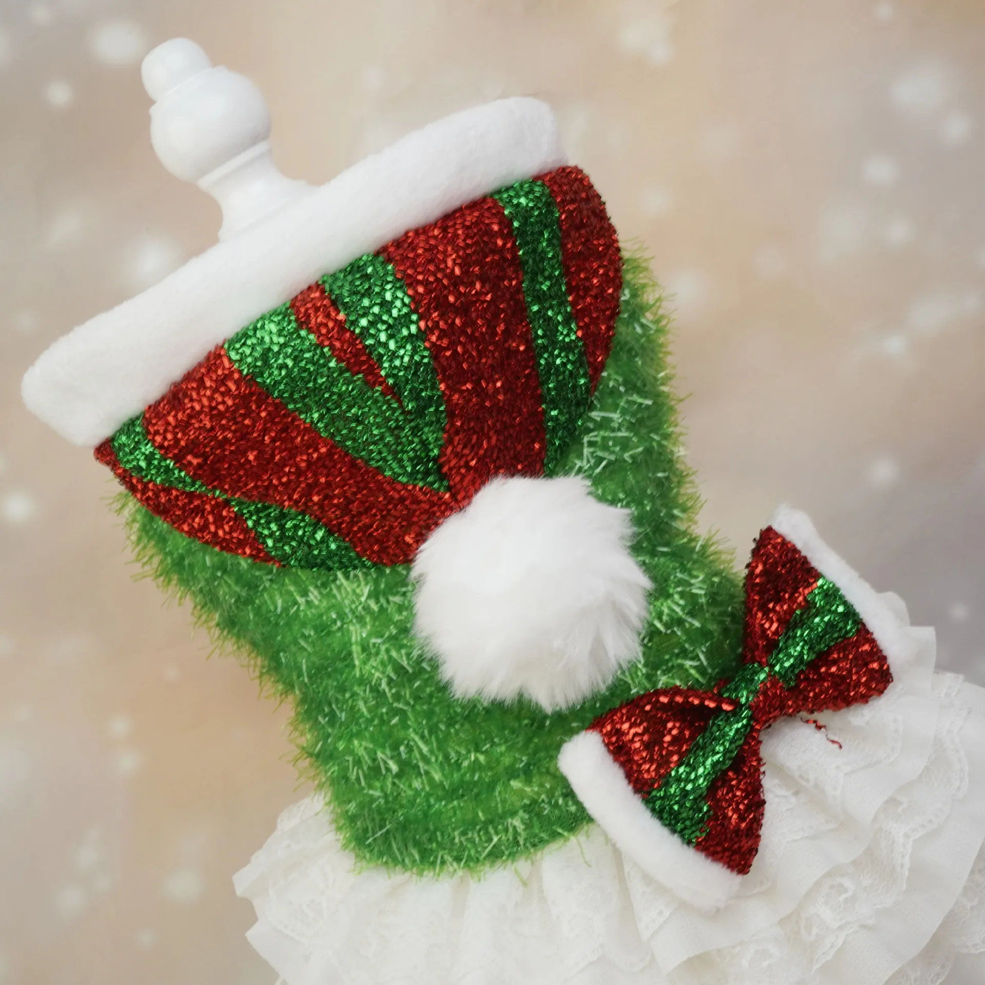 Christmas Pet Sequin Dress Dog Mesh Splicing Outer Tower Christmas Party Festive Atmosphere Hooded Christmas Hat Puppy Clothes