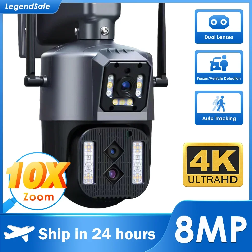 LegendSafe 12MP 6K IP WiFi Außenkamera PTZ Dreiobjektiv Dual Screen 10X Zoom Auto Tracking Wasserdichter Sicherheitsschutz