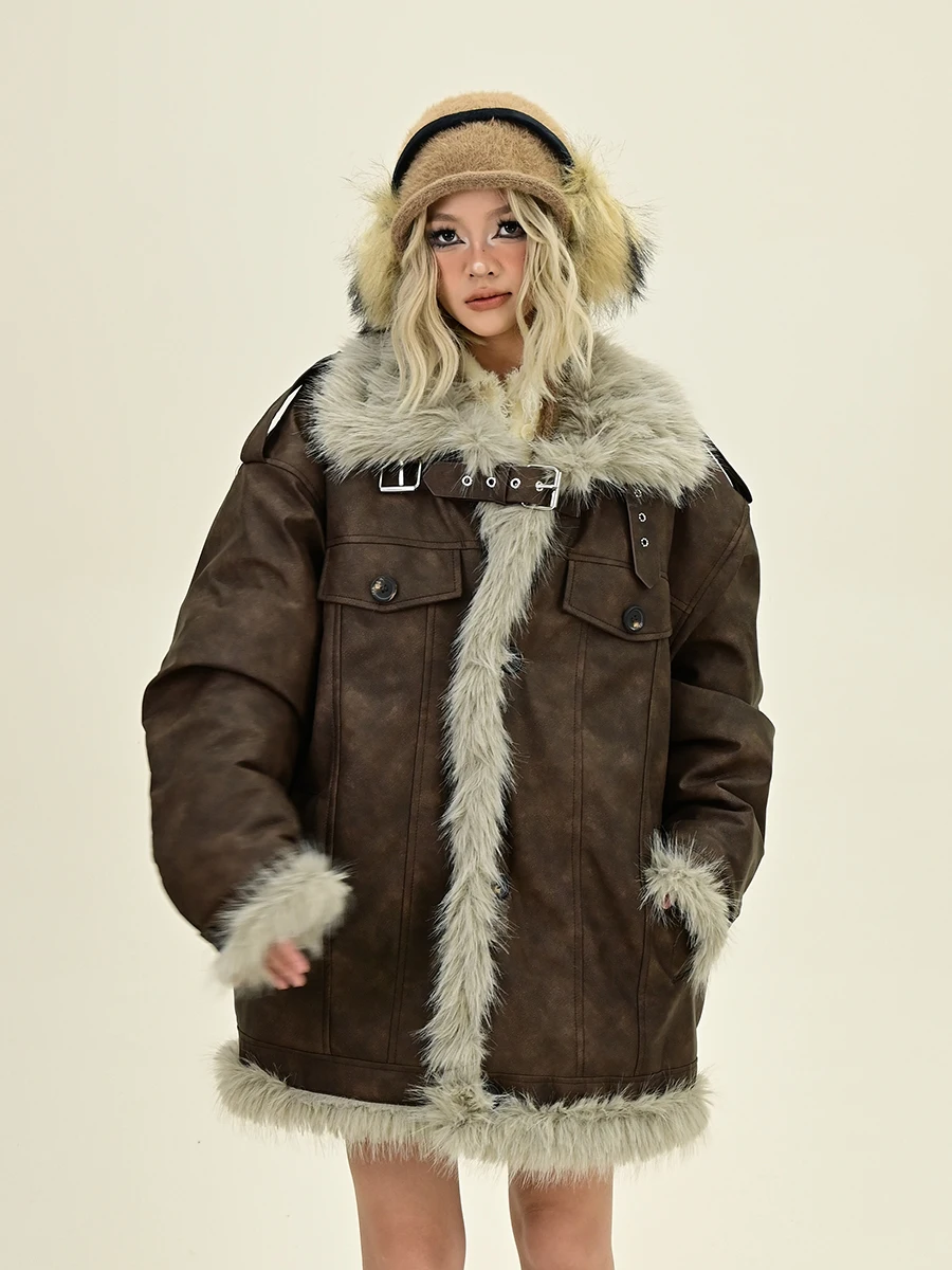 Maillard Fur Integrated Plush Parkas Women's 2024 Winter New Loose Bf American Coats