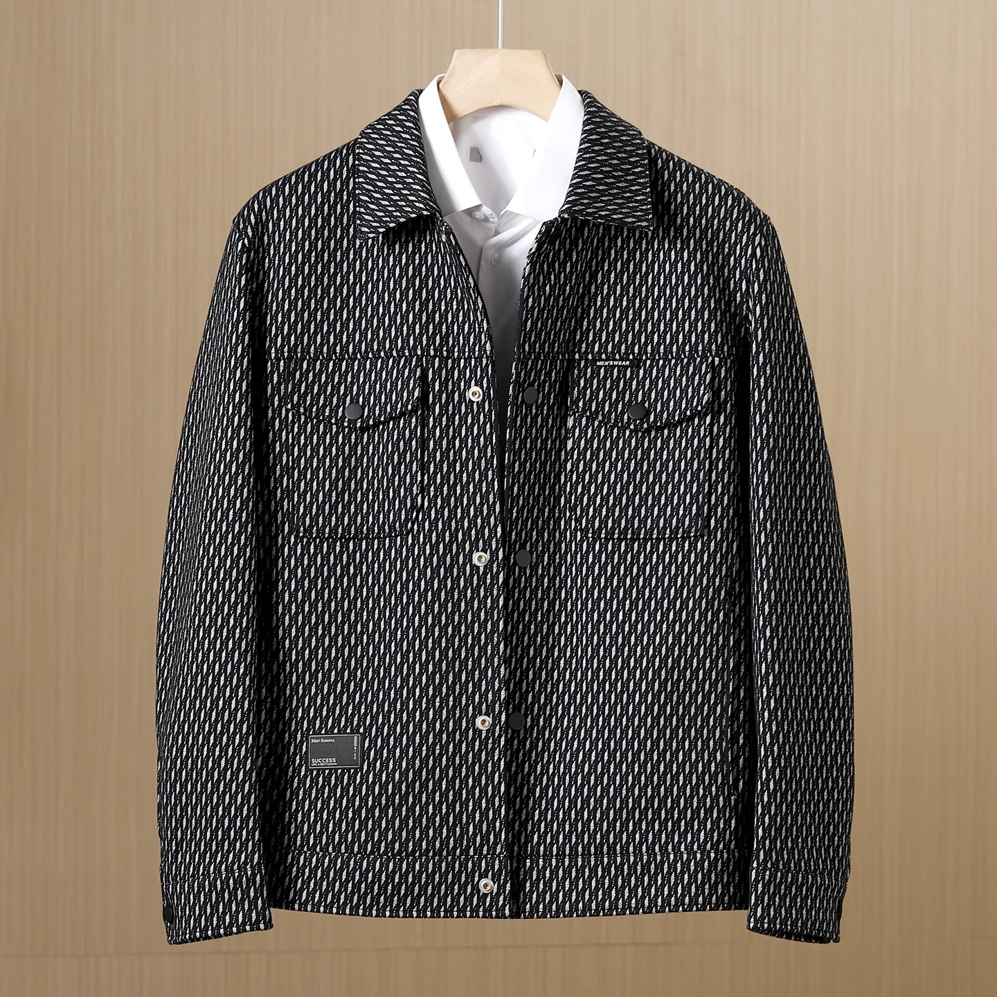 

H Series Casual Plaid Workwear Jaet Single Button Collared Men's Outerwear Sli Autumn Long Sve Polyester Blend
