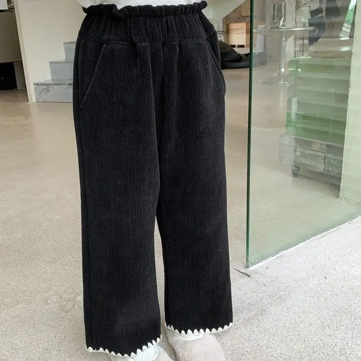 Girls Corduroy Wide Leg Spring Autumn Winter New Fashionable Stylish Baby Single-Layer Fleece-Lined Pants Outer Wear