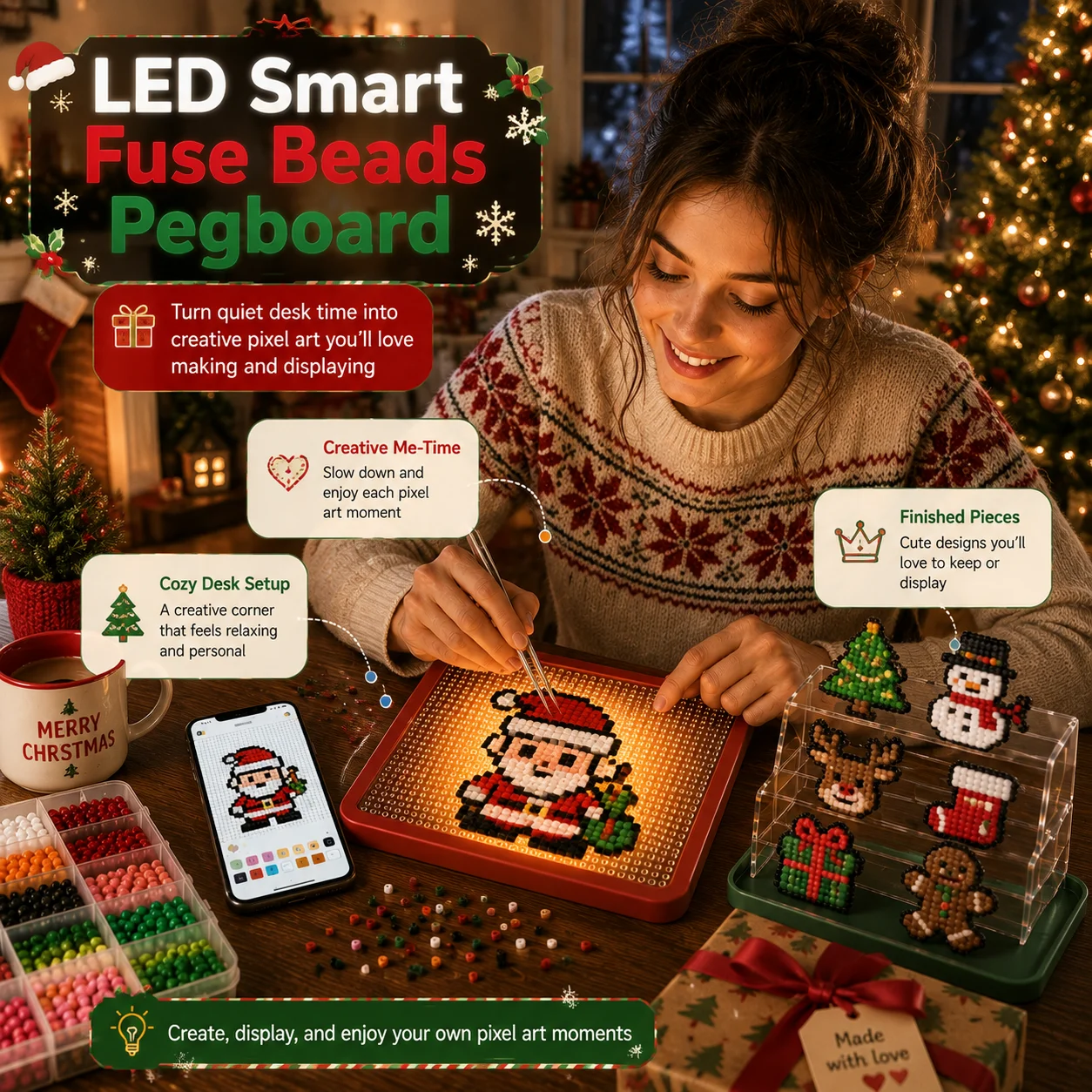 Smart LED Pixel Display Board DIY Fuse Bead Panel APP Control Programmable Indicator Display Light