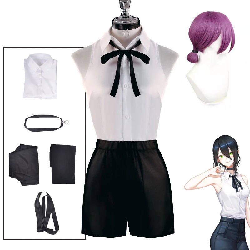 Anime Chainsaw Reze Cosplay Costume Outfits Shirt Tie Short Wig Neck Ring Women Anime Uniform Halloween Party