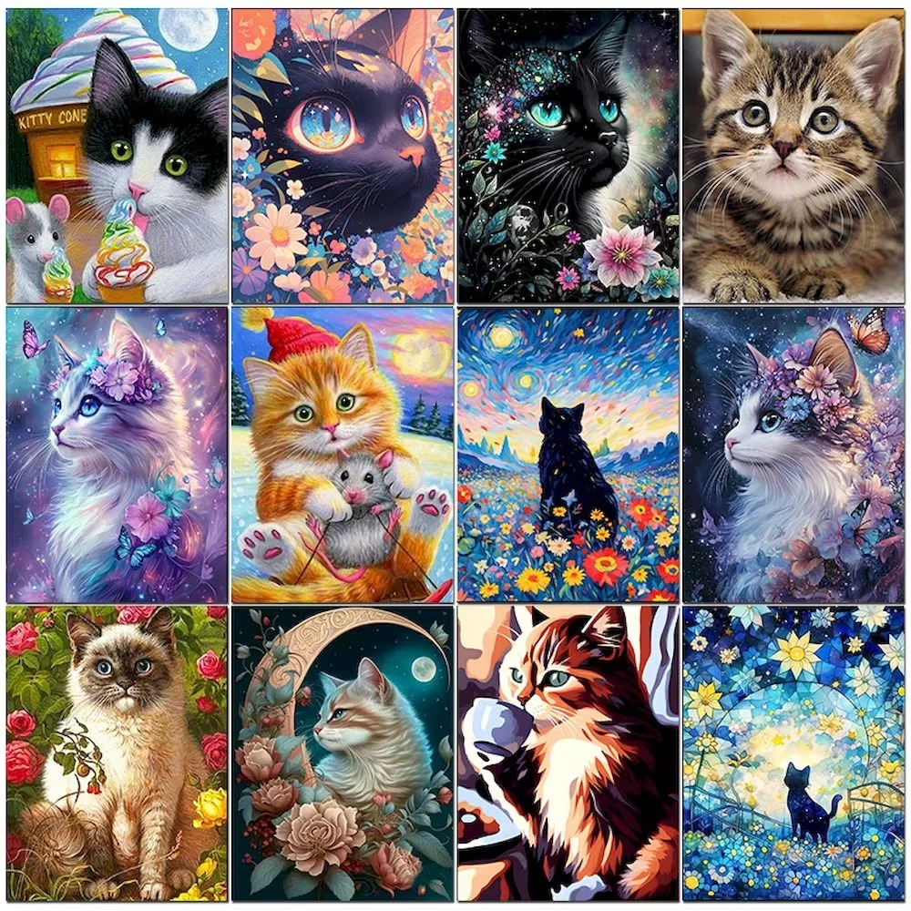 Cat Oil Painting By Number Set On Canvas Frame Acrylic Paint Animal For Adult Picture Drawing Coloring By Numbers Kit