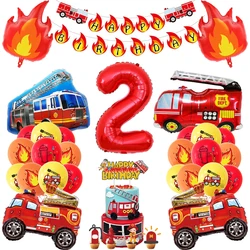 Fire Truck Birthday Decoration Foil Balloons Fire Engine Flame Happy Sign Banner Kids Boys Fireman Birthday Party Favor Supplies