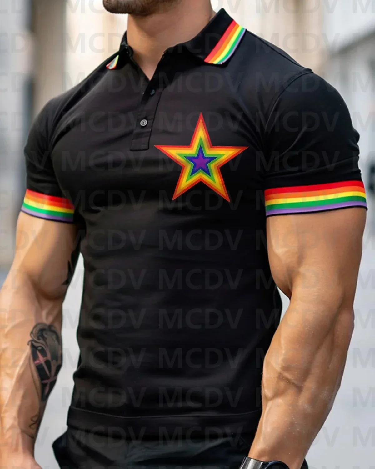 

Men's LGBT Rainbow Star Gay Polo Shirt Summer Streetwear Casual Fashion Men tops