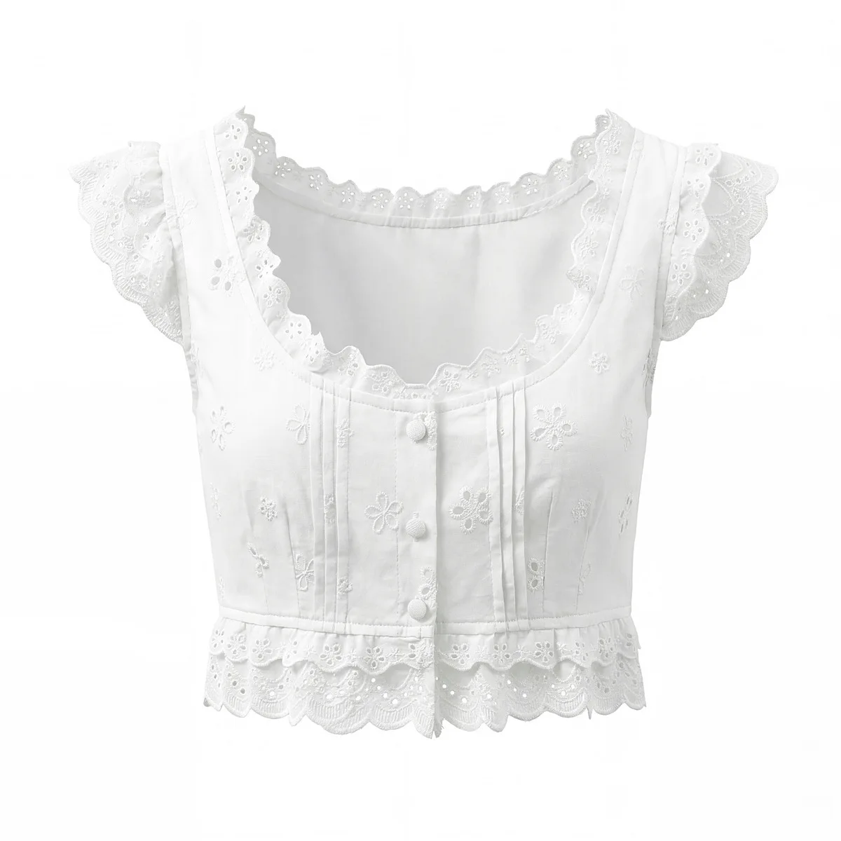 

New French Pure Desire Style Sweet Design Lace Patchwork Hollow Out Flower Embroidery Short Top Shirt For Woman Charming 7AF5