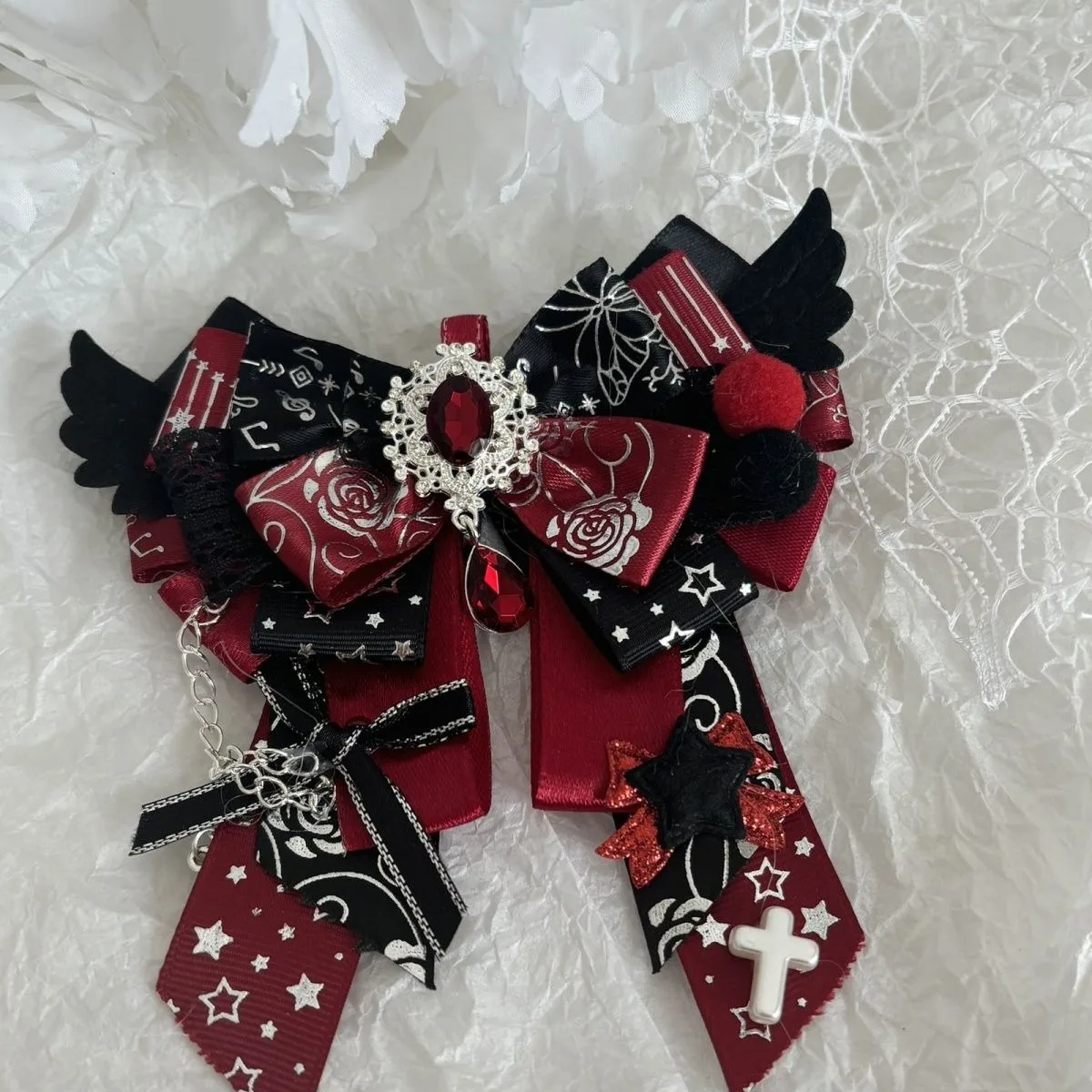 Original Handmade Lolita Bowtie Anime Concert Support Bowkont High-end Rhinestone Brooch Shirt Collar Flower Accessories Jewelry