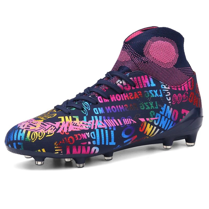 

Graffiti Unisex Cleats AG Football Shoes Outdoor Training Sock Boots Sneaker Mixed Color Long Spikes Soccer Shoes Turf Futsal