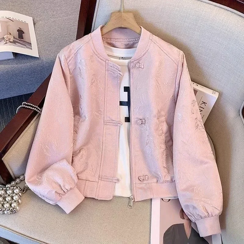 

LIBIELIY 2025 New Jacket Women Korean Fashion Vintage Jacquard Design Baseball Short Jackets Lady Loose Casual Outerwear Ladies