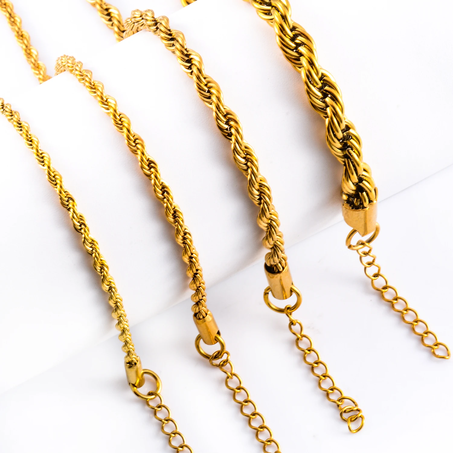 2/3/4/5/6mm Stainless Steel Twisted Rope Chain Silver/Gold Color Bracelet 3cm Extension for Men Women Jewelry Chains