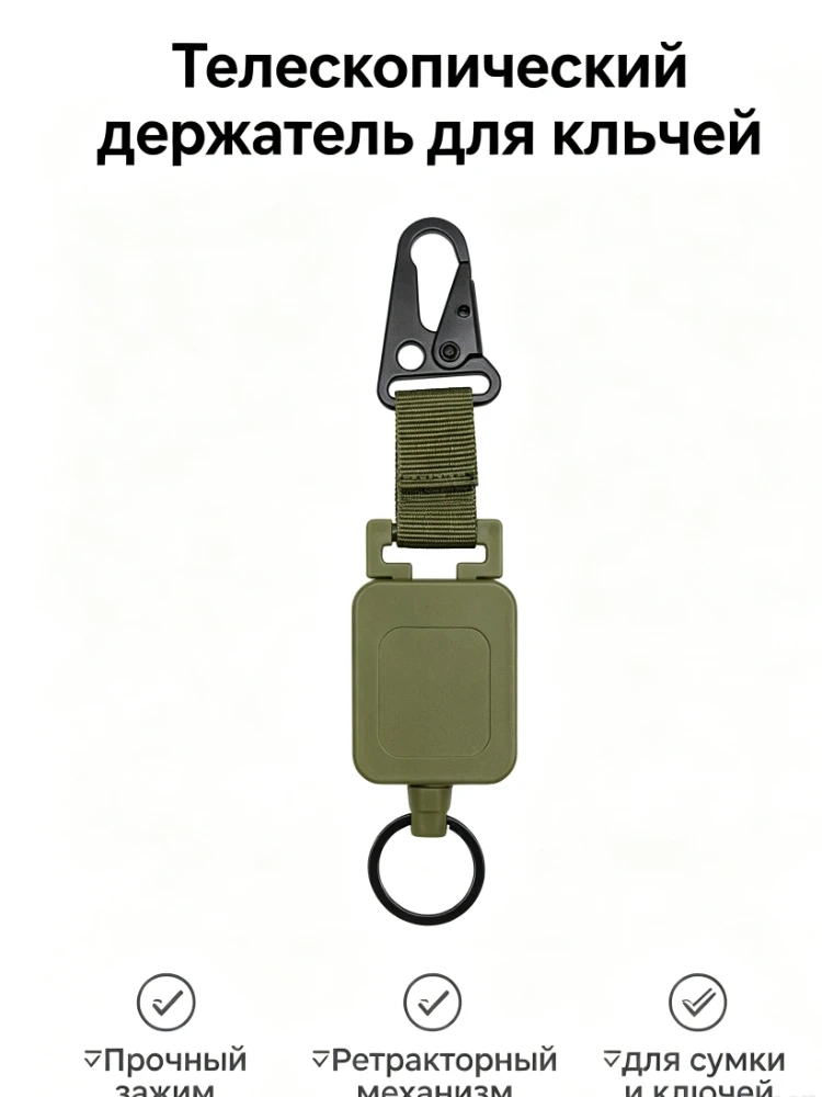 Retractable Badge Reel, Outdoor Fishing Tool, Army Green Eagle‑Mouth Clip with Back Clip, High‑Strength Steel Wire Pull Reel