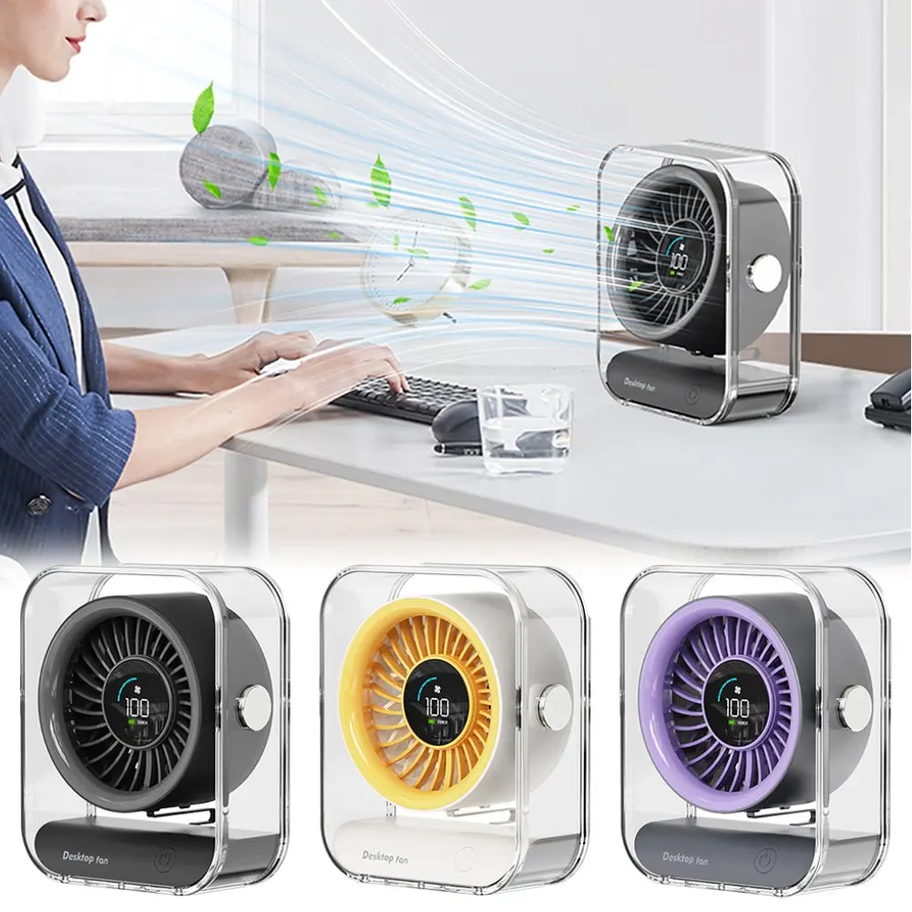 

Светодиодный цифровой дисплей, мини-настольный вентилятор, 3000 мАч, перезаряжаемый через USB, регулируемая скорость ветра, бесшумный бесщеточный двигатель, домашние вентиляторы