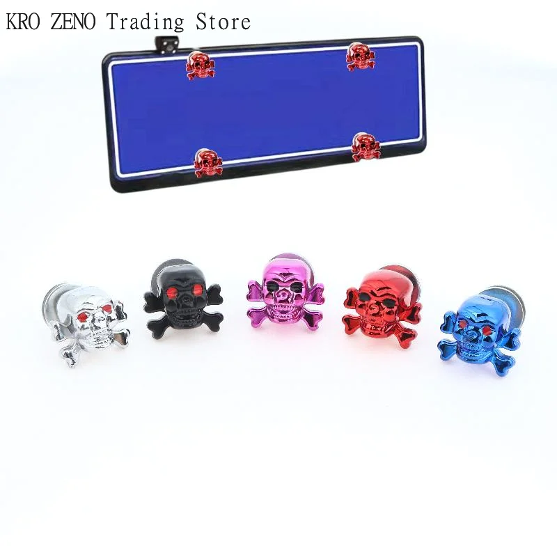 4Pcs Car Truck Fastener Cap Bolts Motorcycle License Plate Frame With Bone Head Auto License Plate Screws For Car Motorcycles