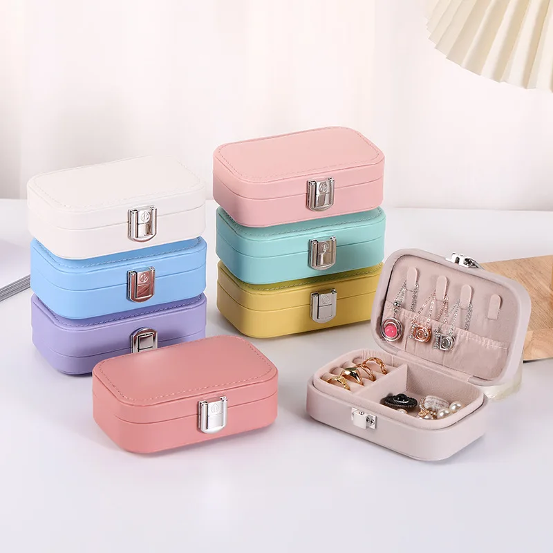 Macaron Double Layer Jewelry Storage Box PU Material Necklace Earrings Ring Jewelry Box Mini Portable Jewelry Display Packaging