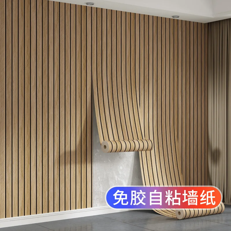 Retro Self Adhesive Linen Fabric Wallpaper for Home Use Wood Grain Pattern Thickened Waterproof Moisture Proof Wall Sticker