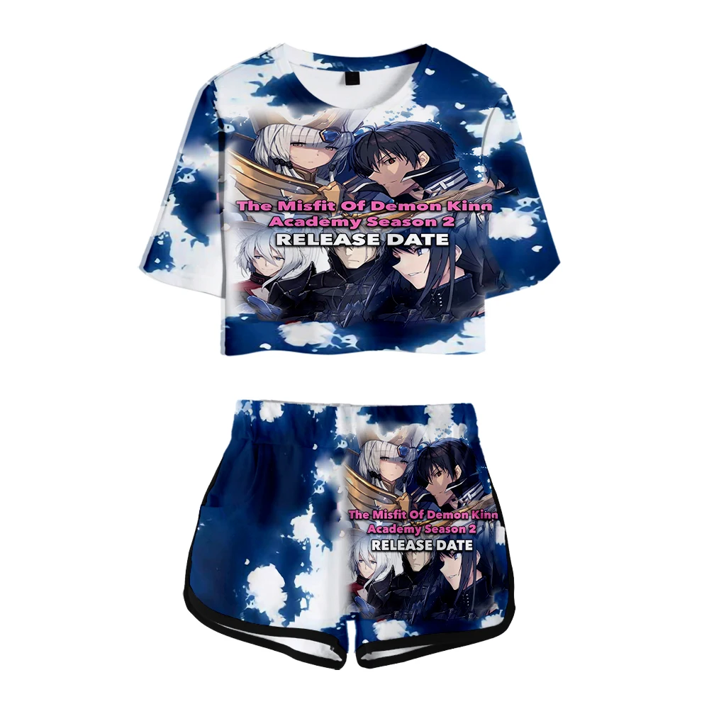 The Misfit of Demon King Academy midriff-baring sets Printed cartoon  short tshirt gym sets  streetwear pop hip hop short pants