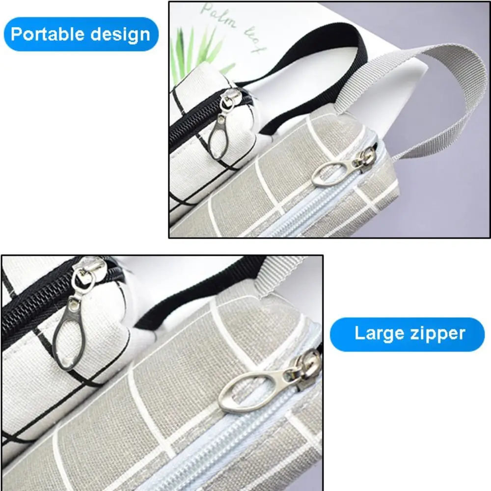 New Checkered Stripe Pen Bag Canvas Large Capacity Stationery Organizer Multi-function Portable Pencil Case Universal