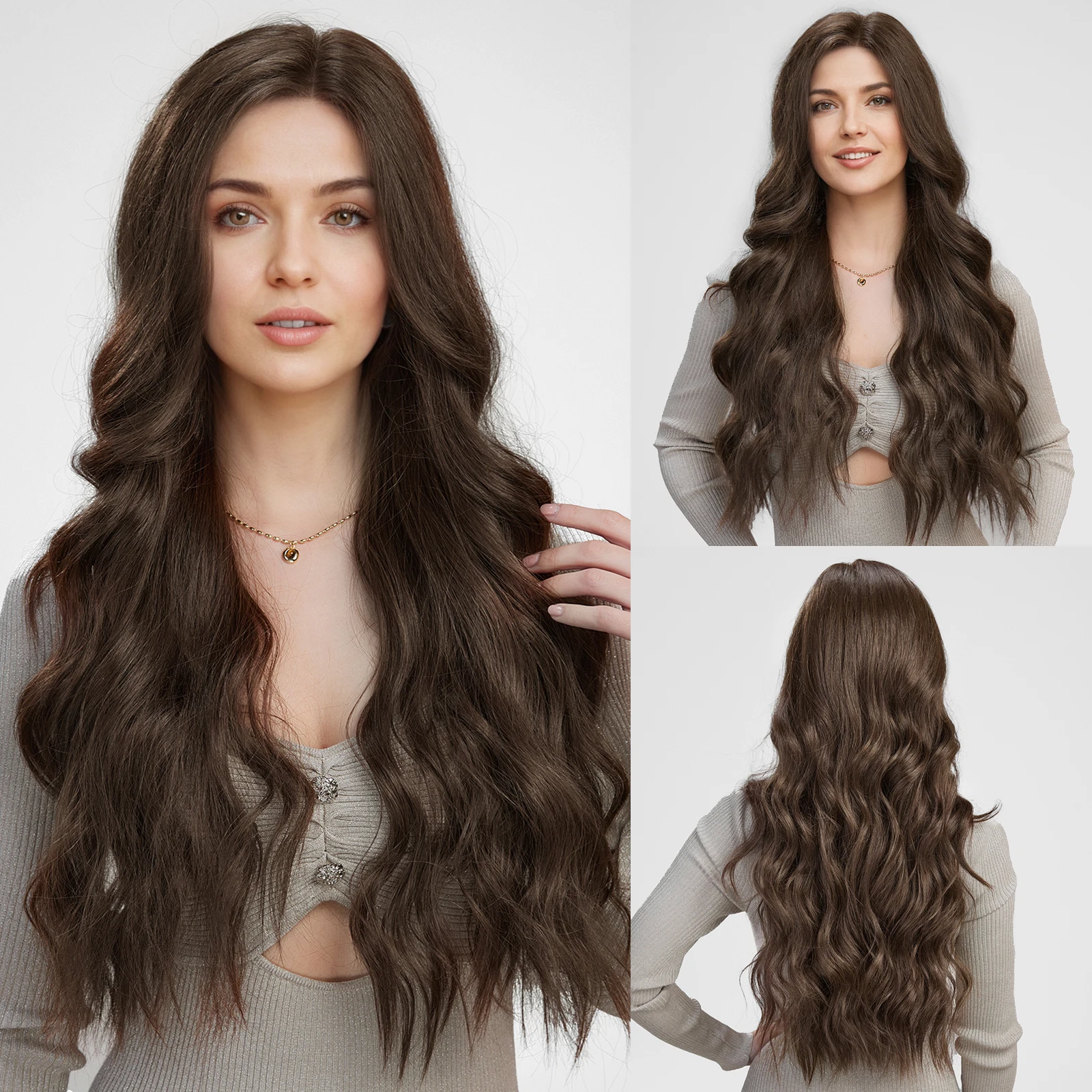 

24 Inches Brown MONO Lace Synthetic Hair 100% FUTURE Fiber Breathable Mono Lace Front Wig Daily Use Heat Resistant Fiber