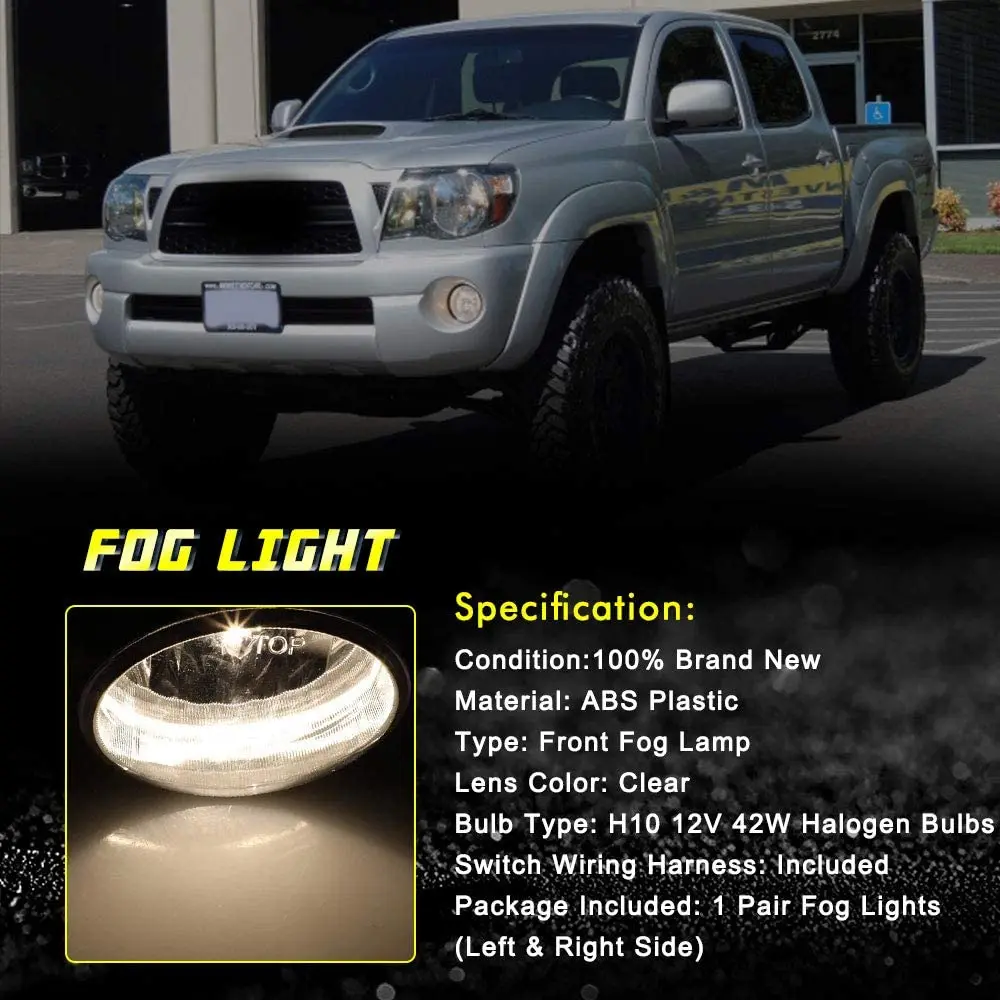 Driving Fog Lights for Toyota Solara 2004-2006 Tundra-2007-2012 Tacoma 2005-2011 Clear Lens Fog Lamps