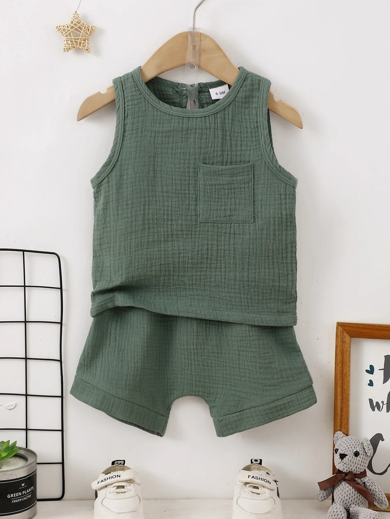 Baby Boy Fashionable Casual Summer Top And Shorts Set In Textured Fabric With Pockets