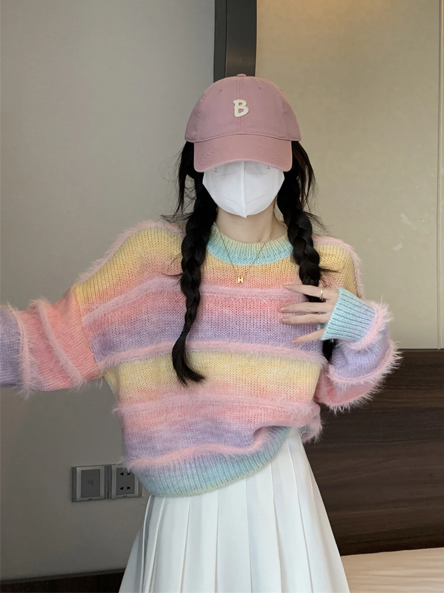 여성용 스웨터 2025 가을 겨울 신상 슬레 도파인 스트라이프 레이지 하이엔드 아름다운 탑 스위트 슬레 루즈핏