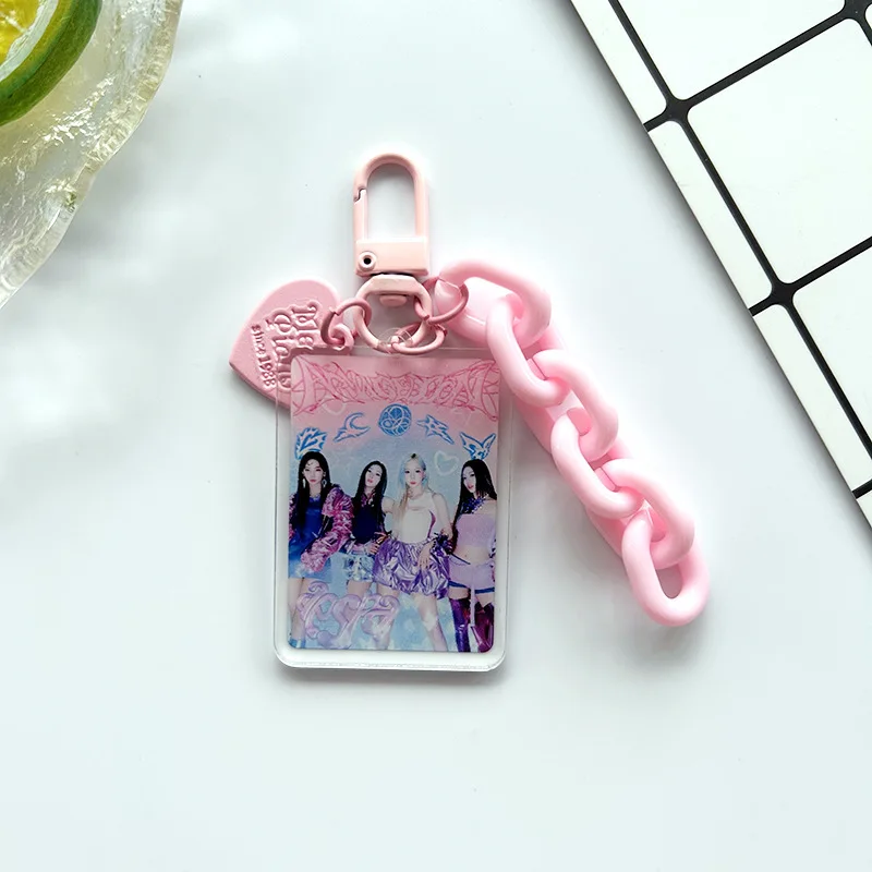 New Kpop Album Pink Chain Keychain For Women Men Acrylic Charcters Pendant Key Ring Holder Gifts Charm Jewelry Accessories