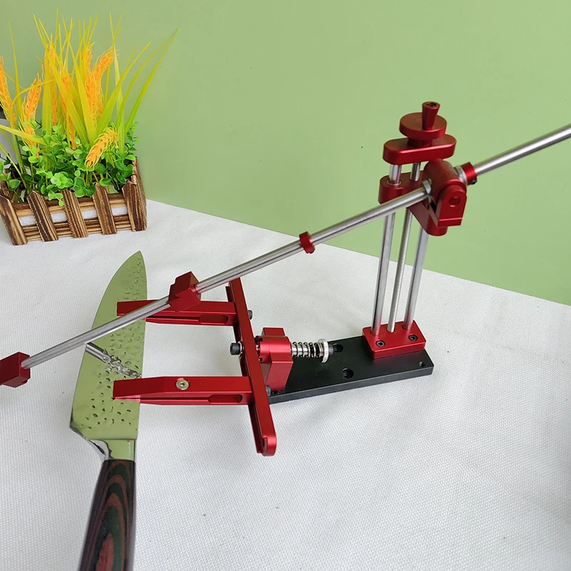 

New Red Fixed Angle Sharpener with Scale Adjustable Height 360° Rotating Tool Professional Kitchen Knife Sharpener System