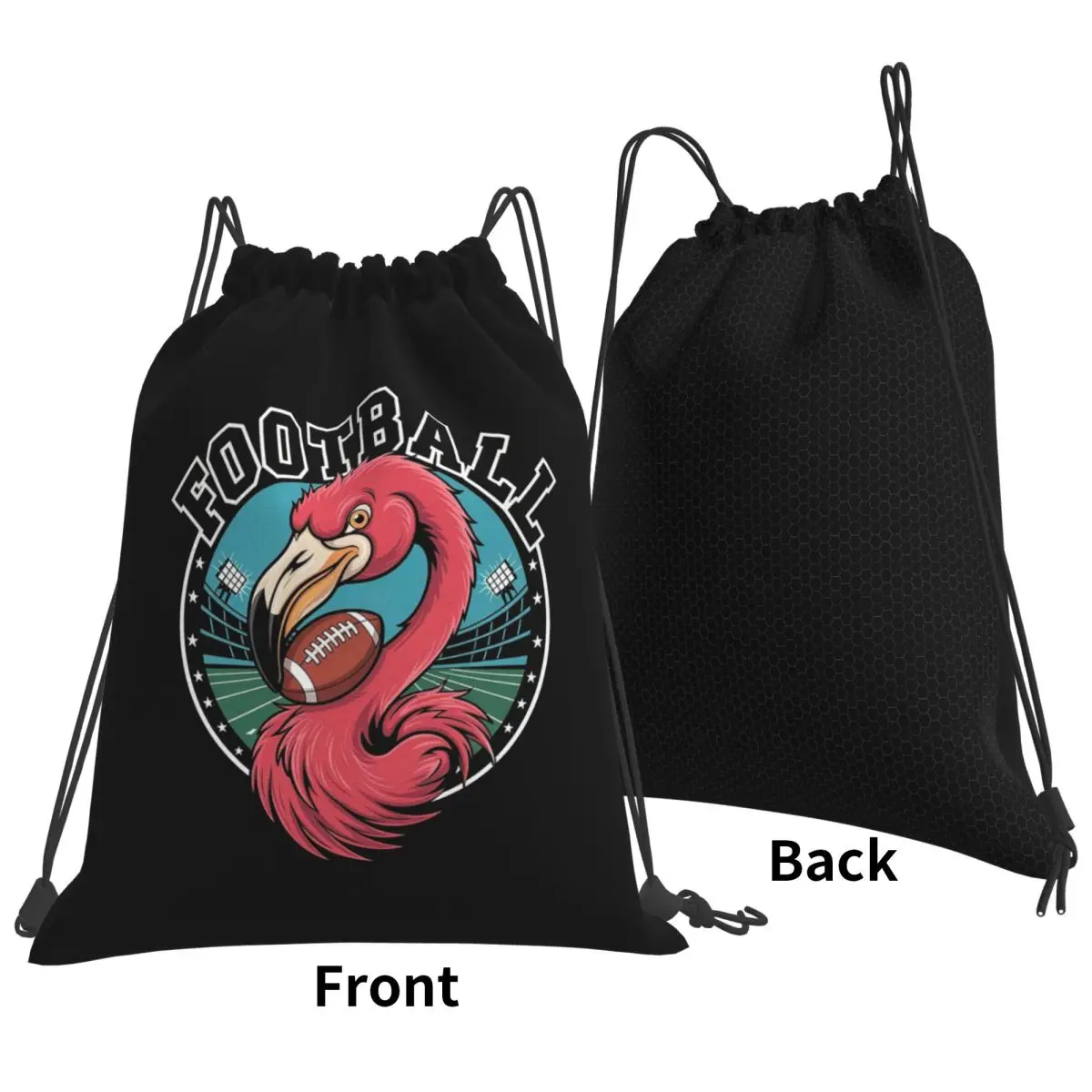 Football Pink Flamingo Playing Backpacks Casual Drawstring Bundle Pocket Sports Bag Book Bags for Travel Students