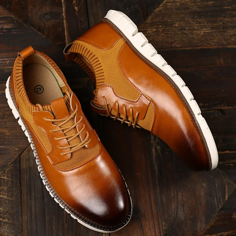 Knitted Men's Business Casual Leather Shoes Soft Soled Comfortable Formal Shoe Versatile Work Footwear Fashion Light Male Shoes