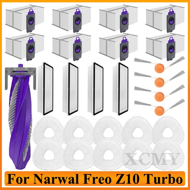 For (Narwal Freo Z10 Turbo) Vacuum Parts Main Roller Side Brush Cover Dust Bag Mop Cloth HEPA Filter Accessories