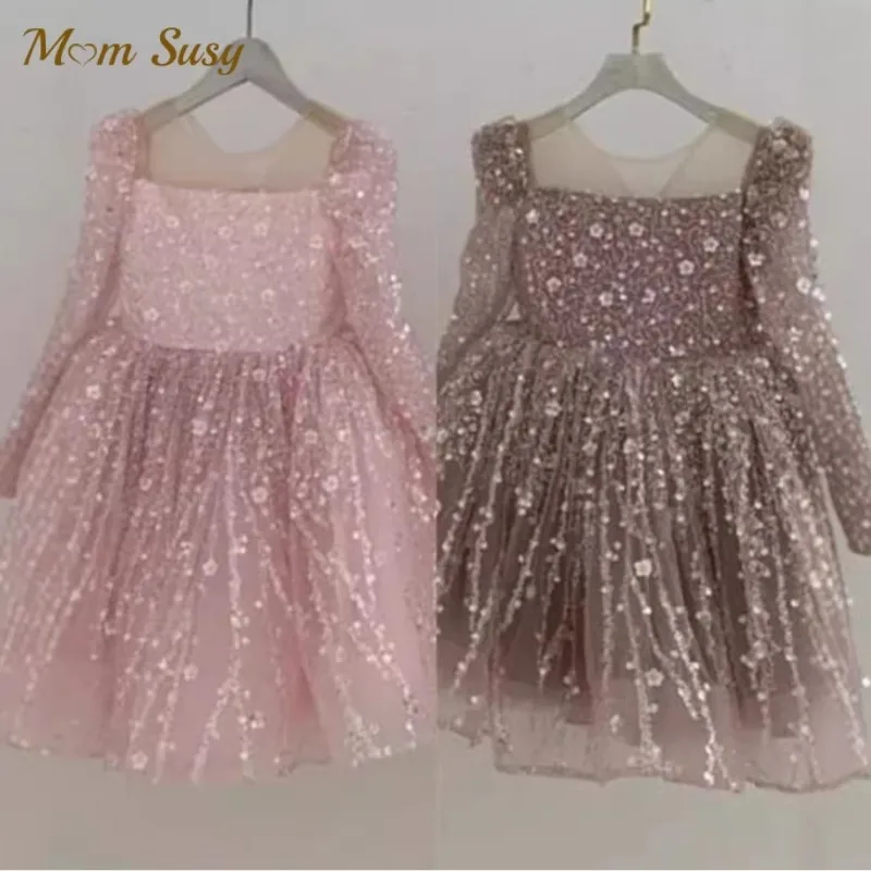 Baby Girl Princess Sequins Ball Gown Dress Infant Toddler Child Vestido Long Sleeve Party Pageant Birthday Baby Clothes 1-12Y