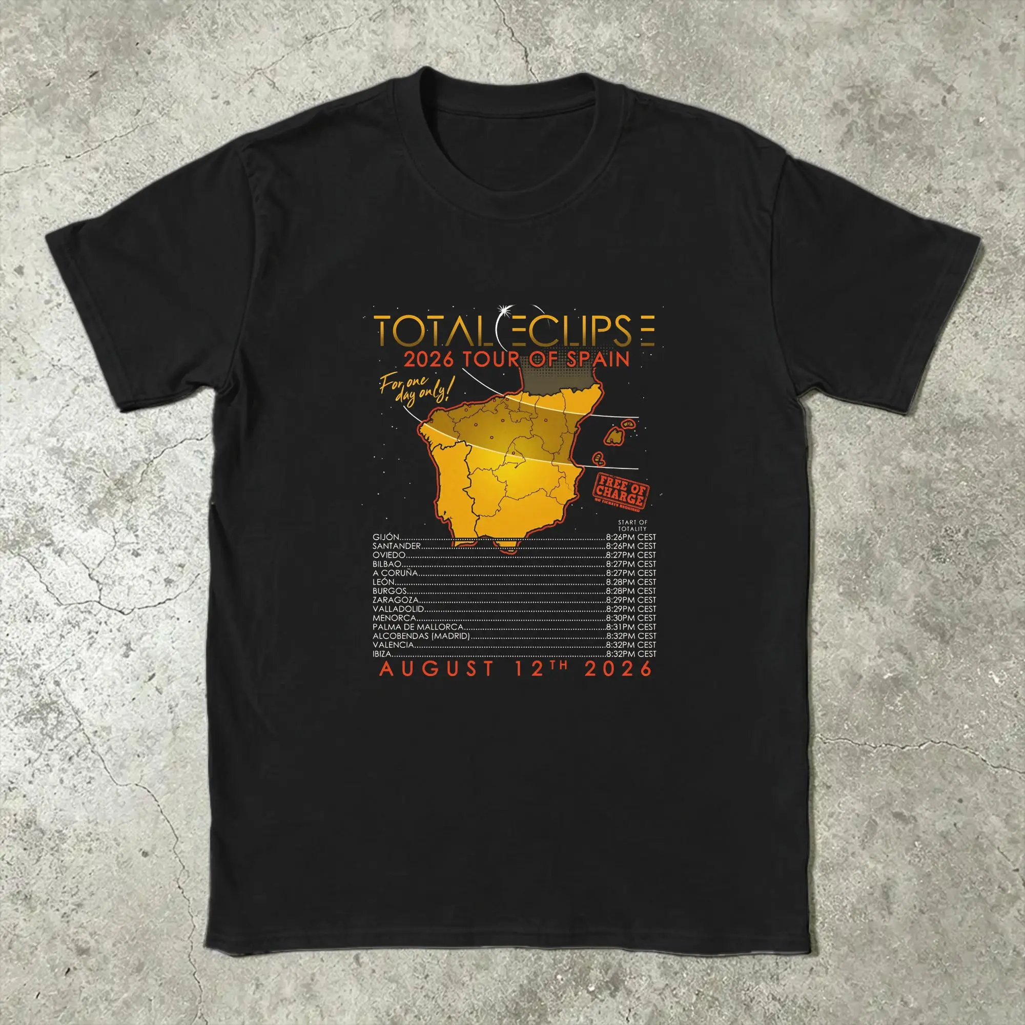 Customization Spain Total Solar Eclipse 2026 Men T Shirt Fun Tees Short Sleeve Crewneck T-Shirt Pure Cotton Printed Clothes