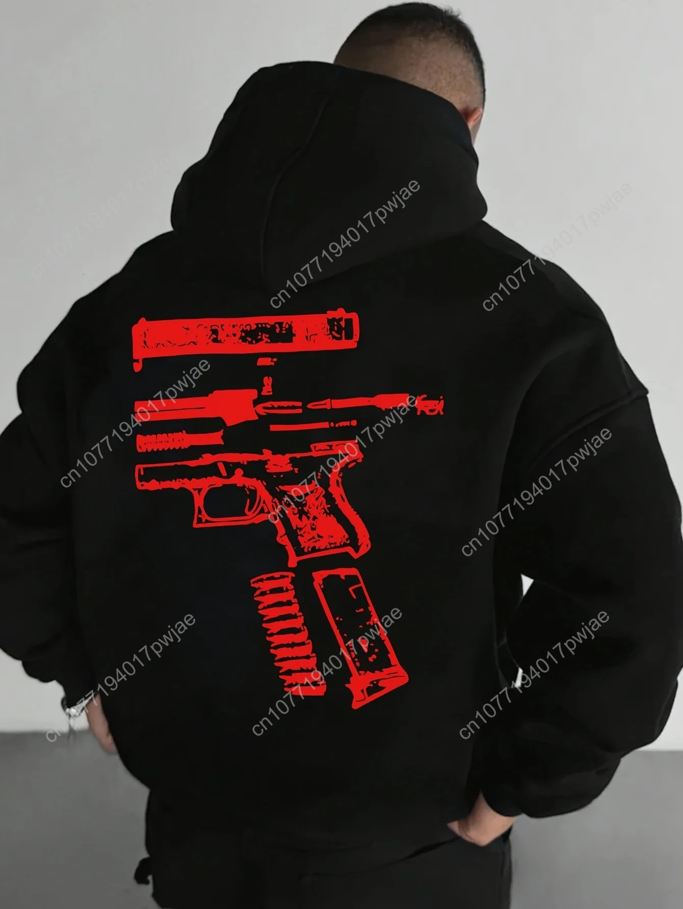 

[Winter Hoodie] Autumn Winter Loose Fit Men's Fleece-Lined Graphic Print Hooded Sweatshirt | White with Red Lettering, Casual Pu