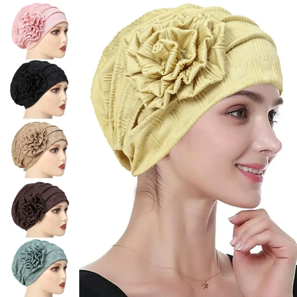 قبعة وشاح قابلة للتمدد بزهرة كبيرة ، لون ثابت للتنفس ، قبعة للعلاج الكيميائي ، إكسسوارات شعر مرنة في الهواء الطلق للرجال والنساء ، الموضة