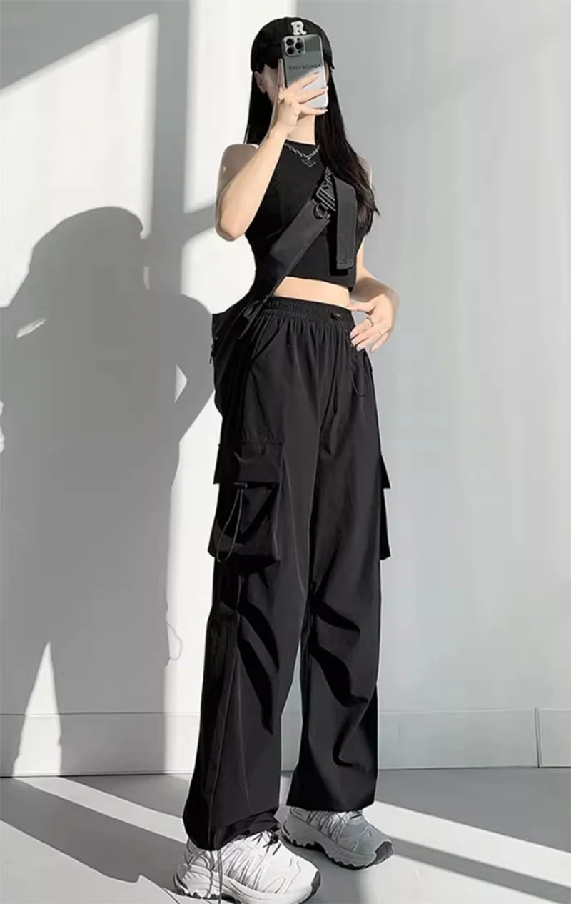 سراويل نسائية واسعة الساق موضة الصيف والربيع سراويل نسائية عالية الخصر فضفاضة غير رسمية بلون واحد سراويل مستقيمة