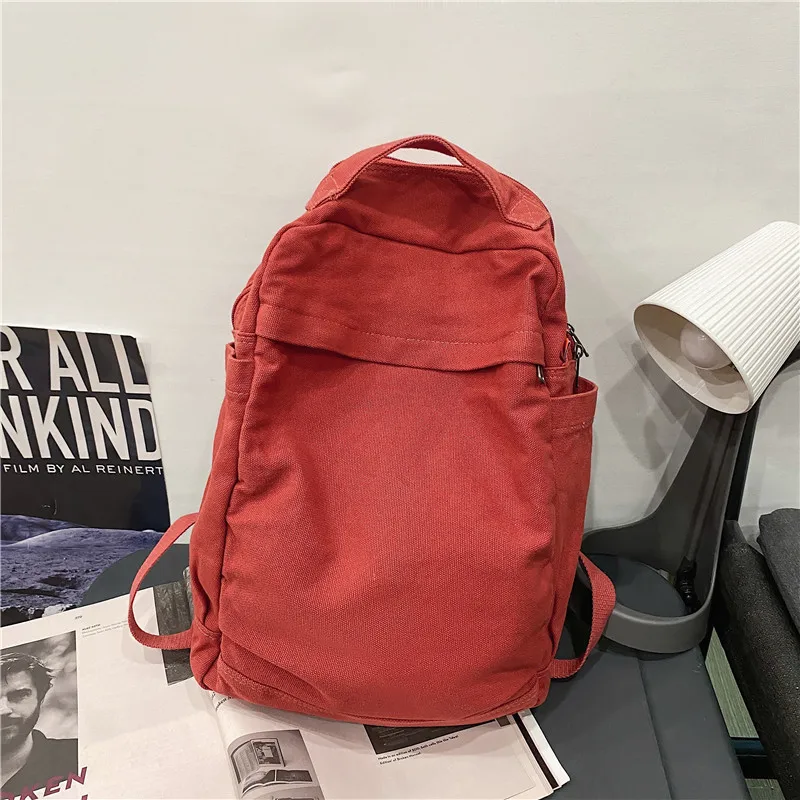 2023 New Product Large Capacity Boys\' Girls\' Canvas Backpack Japanese Solid Color Schoolbag High Quality Cloth Travel Bag Cool