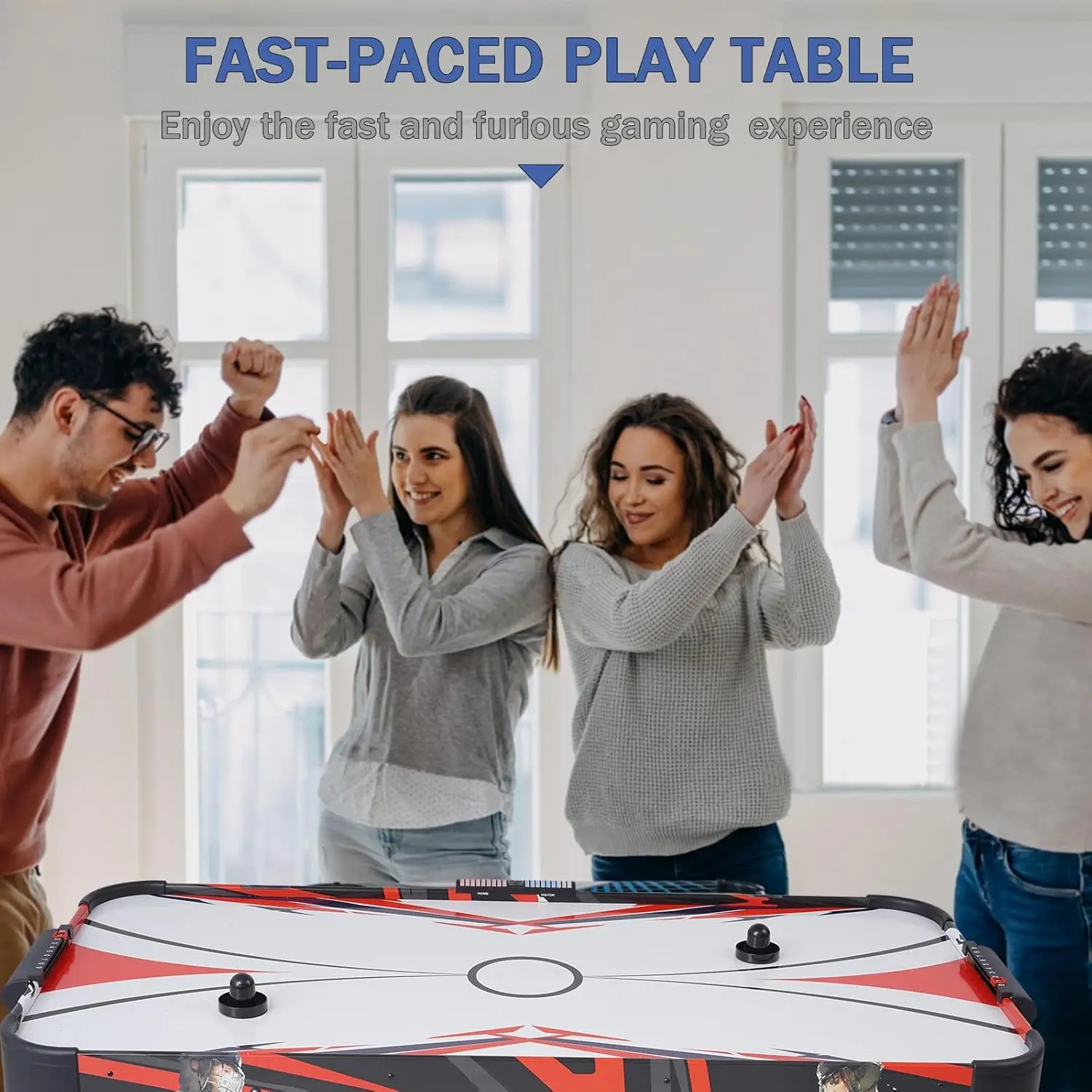 Indoor Hockey Arcade Game Table with w/2 Pucks, 2 Pushers, LED Scoreboard, Powerful 12V Motor, Perfect for Adults and Kids, Game