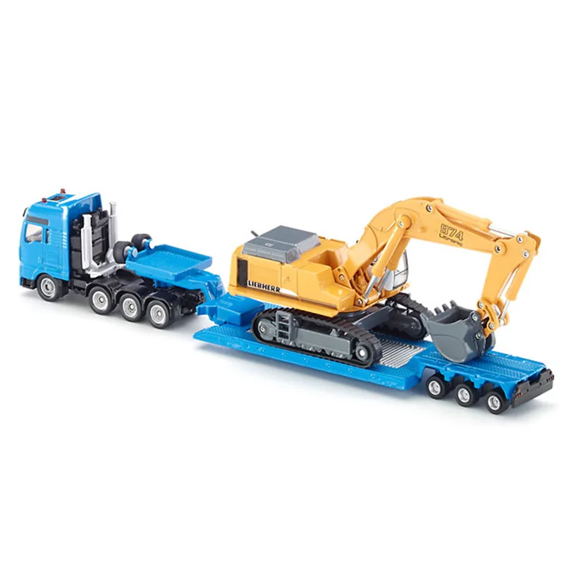 Diecast 1/87 Scale SIKU 1847 Flatbed Trailer Excavator Engineering Alloy Car Toys Collection Souvenir Display