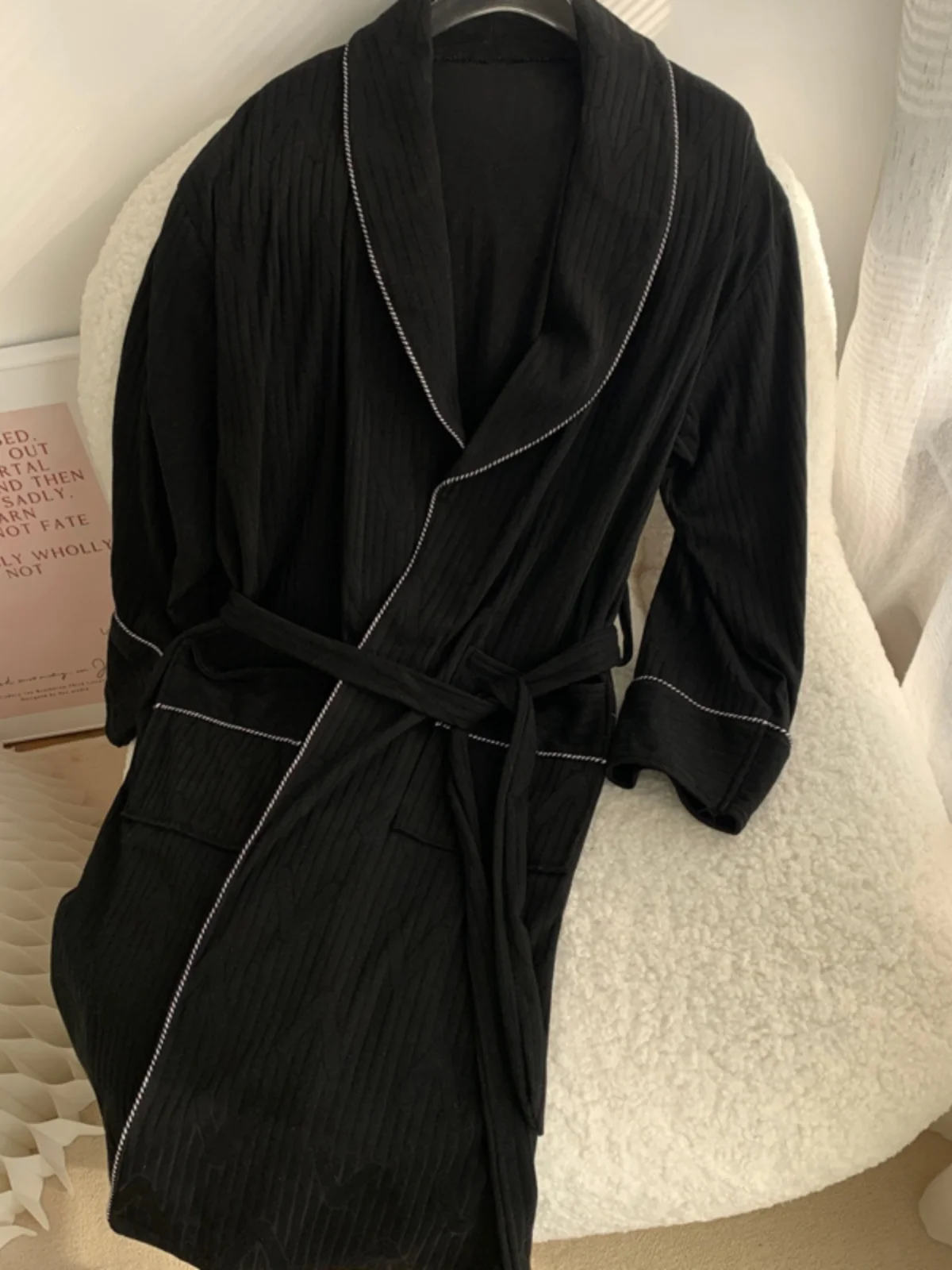 

Ele Cotton Spwear Women's Long Sve Hotel Robe Sexy Japanese Sle Loose Fit Bla Mid-Length Nightgown for Spring A...