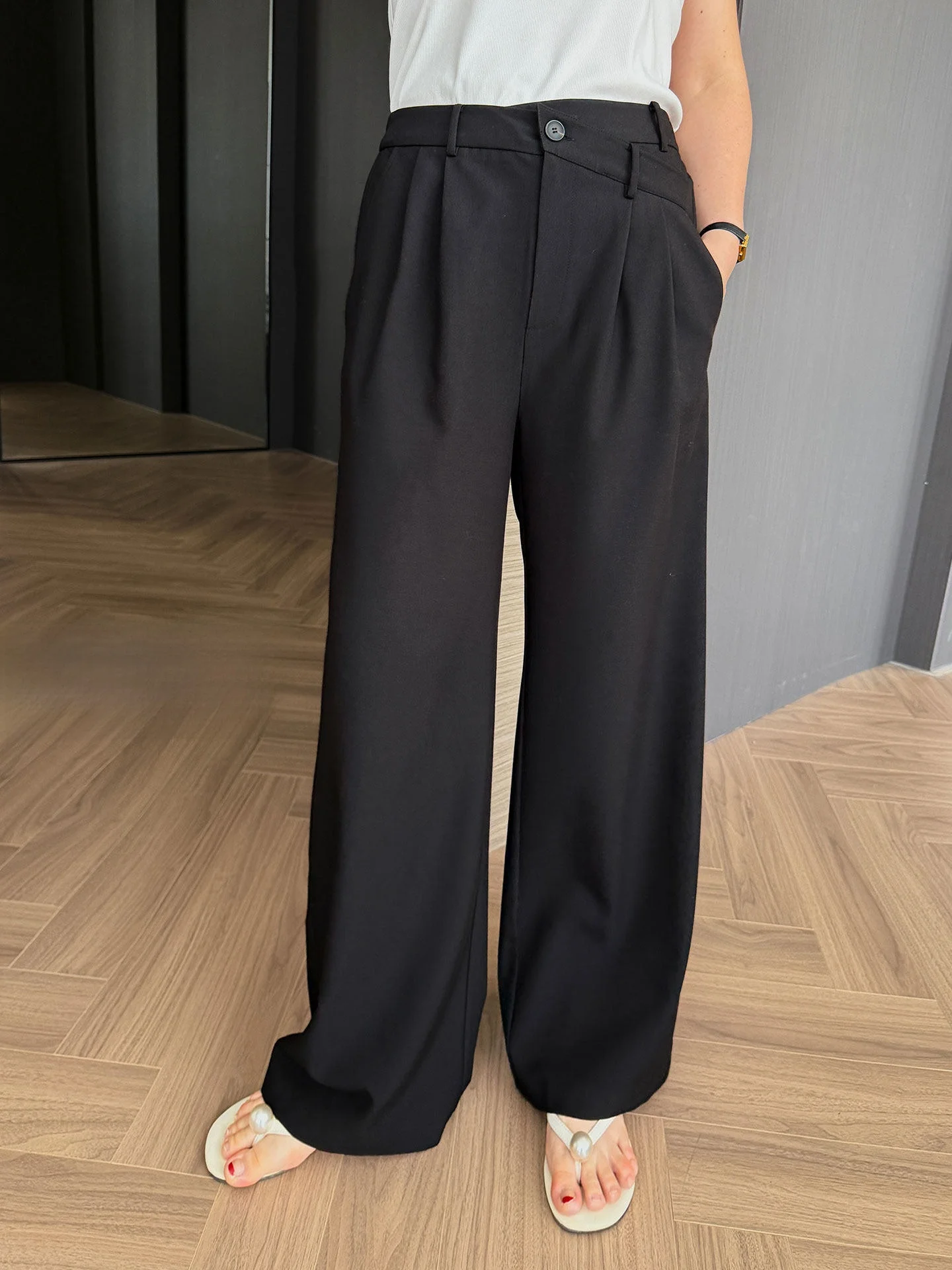 

High Waist Loose Wide Leg Pants Women's plus Size Casual Trousers Design Sense Fake Two-Piece Spring New Sle
