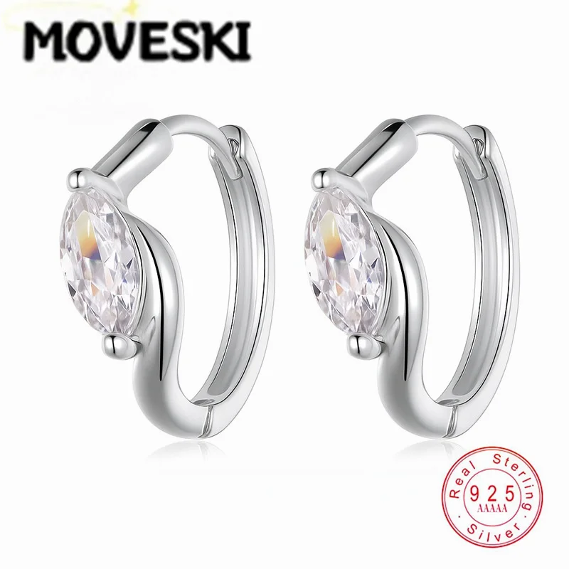 MOVESKI Real 925 Sterling Silver Oval Moissanite Huggie Hoop Earrings For Women Hypoallergenic Ear Buckle Fine Jewelry